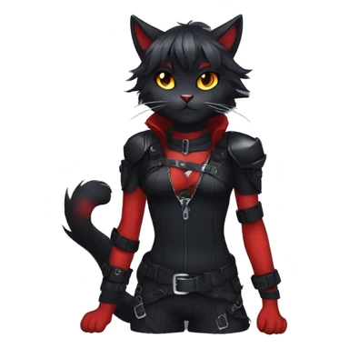Anthro Edgy Cool Beautiful Black Cat-Fursona-Fakemon with Emo Hair-bangs with Red Streaks Chest Harness sticker