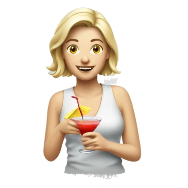 White female playing golf holding cocktail sticker