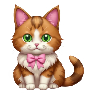   brown cat with green eyes and a pink bow sticker