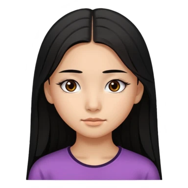 a tan chinese-american 15 year old girl with middle part long straight black hair down to her chest dark brown eyes. .eyelashes  sticker