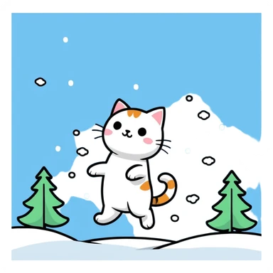 Cat and falling snow sticker