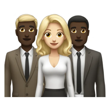 six dark-skinned men stand behind a pale blonde woman sticker