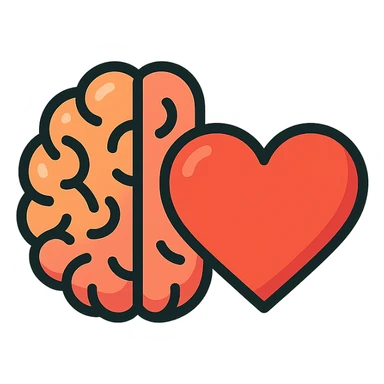 brain and heart together icon, clear outlines, strong shadows and highlights, psychosomatics and psychology theme, fun and not too complex sticker