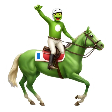 A t-posing frog riding a race horse sticker