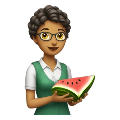 kat  teacher with a book and a watermelon sticker
