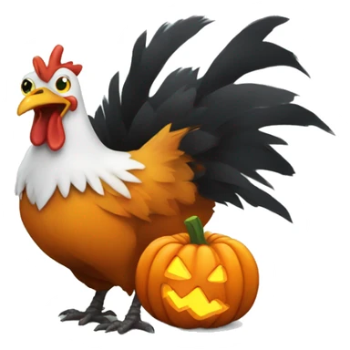 Spooky Halloween chicken pecking a pumpkin. sticker