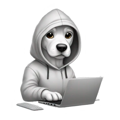 Dog wearing hoodie typing in keyboard. Line drawing sticker