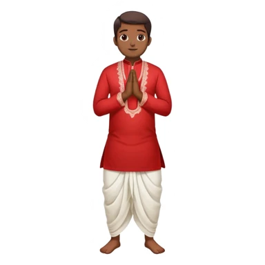 Full body Bengali man wearing traditional red kurti and white dhoti with hands joined in prayer position sticker