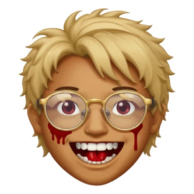 Cabelo bagunçado com oculos sorrindo com metade do rosto com dente de ouro e saindo sangue da boca  sticker