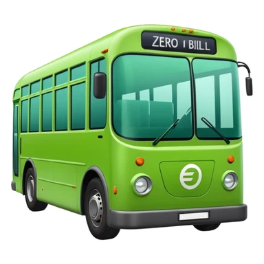 green electric bus with a zero euro bill, no text on the bus sticker
