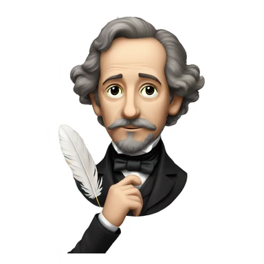 Charles Dickens holds a feather in his hand sticker