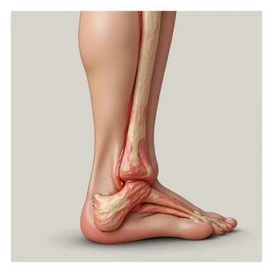 hyperrealistic illustration on white background of a leg with overload: foot rotated inward, swollen and reddened ankle, 4K details, variant 5 sticker
