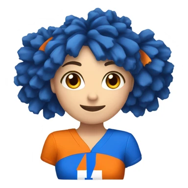 Caucasian Cheerleader with orange and blue Pom poms  in her hands and a “K1” on Uniform sticker