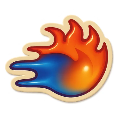 fire streak emoji stylized with motion, blue to orange gradient, dynamic and playful, like reference image sticker