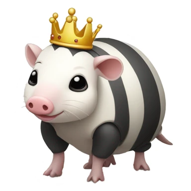 Black and white piebald chubby round armadillo pig panda centipede armadillo wearing a crown sticker