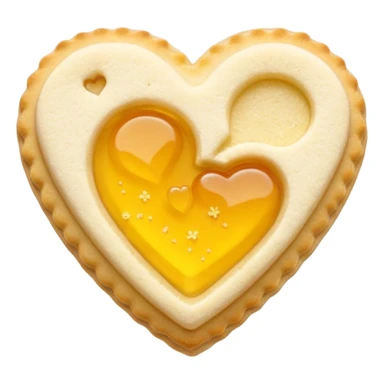 Realistic shortbread cookie in the shape of a heart with yellow pastel jelly middle filling and sprinkled powder sugar on top. sticker