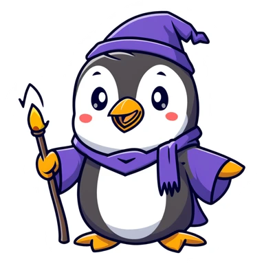 cute penguin wizard casting a spell sticker