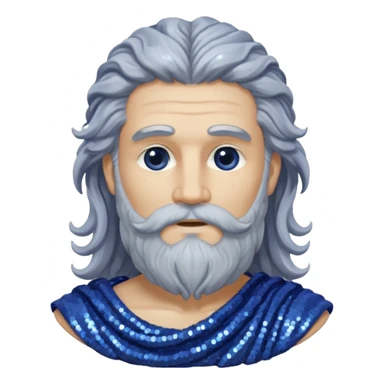 Saturn, God of Time from Roman Deities with long gray wavy hair and beard, indigo sequin toga sticker