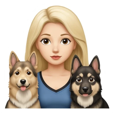 a lady, blonde long hair with 2 german shepards and one black and white alaskan malanute sticker