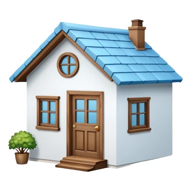 the front view of a mini house with a sky blue roof and white walls sticker