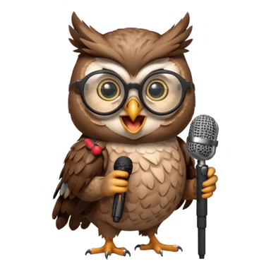 owl wearing glasses singing with microphone sticker