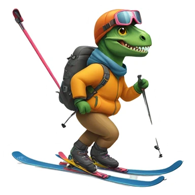 Dino skiing sticker