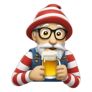 Waldo drinking a beer  sticker