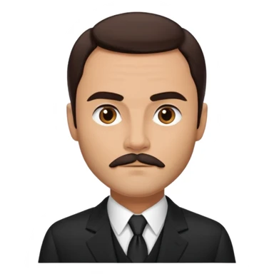 John Saxon with dark brown hair and short mustache, black suit, tan skin sticker