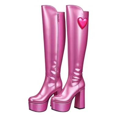 glittery pink platform knee high gogo boots with heart on side sticker