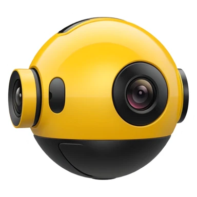 Insta360 camera emoji, side view, yellow with black accents, clean and bold sticker