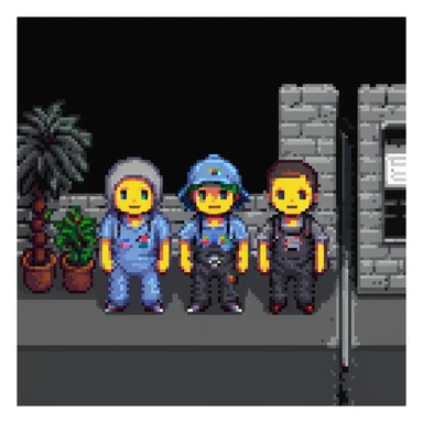 Craig and Smokey from Friday, pixel art style, standing together, expressive faces, urban background sticker