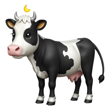 cinematic-[cow]-realistic-full-body-standing-emoji,-tail-flicking-lazily,-head-tilted-dramatically,-sleek-[black and white]-fur,-simplified-yet-realistic-focused-features,-highly-detailed,-glowing-with-an-almost-sarcastic-glow sticker