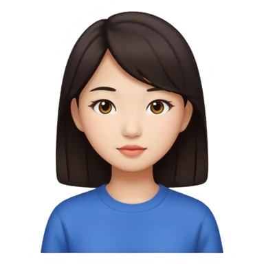 clean girl aesthetic emoji, asian beautiful dark brown hair sticker