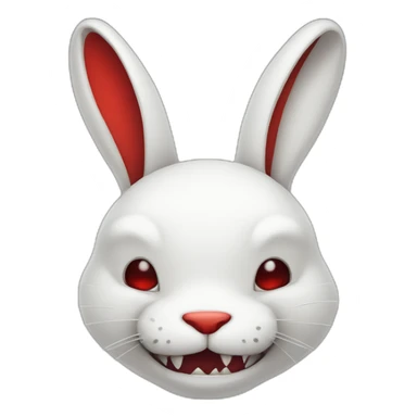 evil white rabbit with sharp fangs with red around mouth sticker