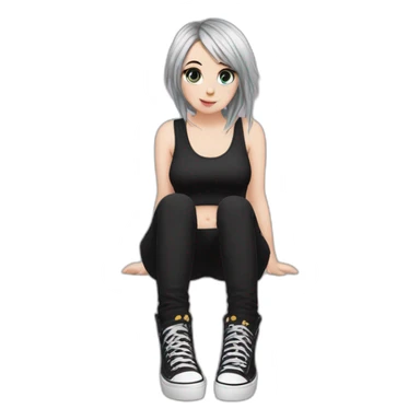 Full body curvy emo girl sits on the floor черная юбка белые трусики рваные полосатые чулки sticker