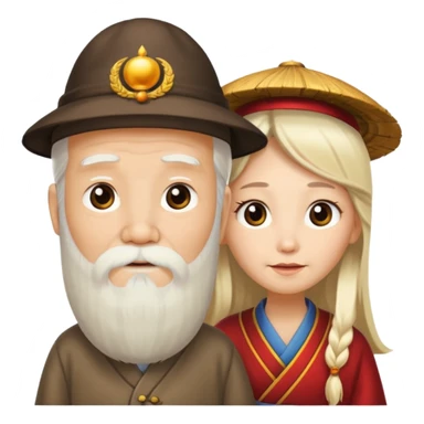 wise chinese old man with long beard and blond woman sticker