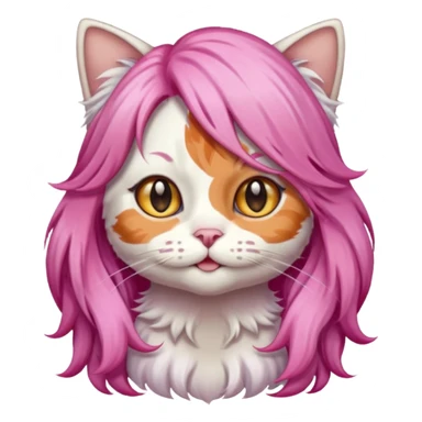 calico cat wear long pink hair wig sticker
