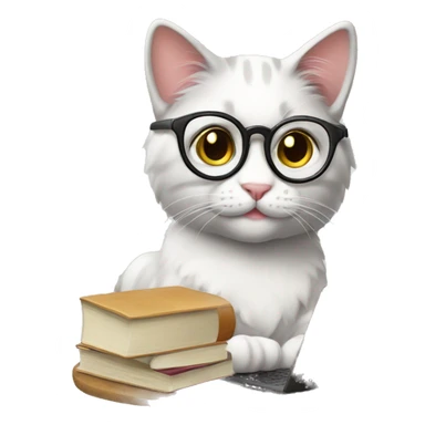 Beautiful Cat studying, glasses, books, laptop sticker