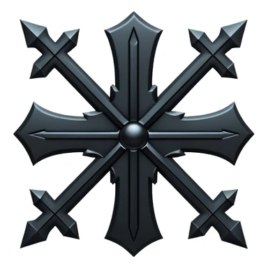 Emoji, dark futuristic cross, symmetrical geometric shape, black metal, gothic cyber aesthetic, minimal flat design, sharp edges, centered, transparent background do not use any other colors but metal and black sticker