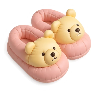 pair of cozy animal-shaped bedroom slippers in pastel colors, cushion style sticker