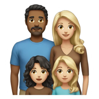 Family. I (blind girl blue eyes), dad (with black hair), mom (long blond hair) and brother with brown hair hud each other sticker