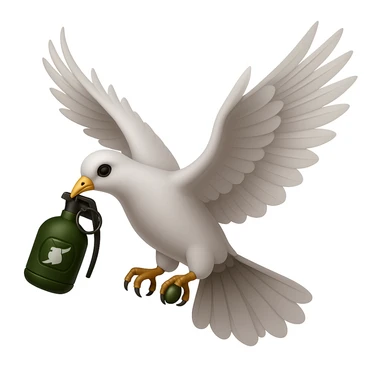 a flying dove holding a grenade in its paws, inspired by the Hollywood Undead logo, in the style of Apple emoji sticker