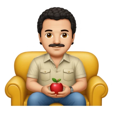 Pablo Escobar sitting on a sofa, smiling, apple style emoji sticker