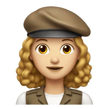 Woman with shoulder length light brown hair with beret sticker