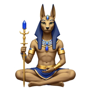 Ancient style lapis adorned rugged anubis young staged formally sitting posed statue  sticker