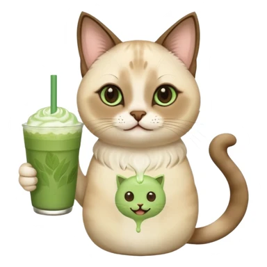 Happy Siamese Cat holding in its paws an iced matcha latte sticker