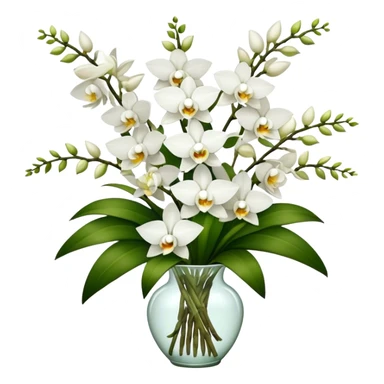 big bouquet white Dendrobium Orchid flower, stem, leaf sticker