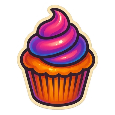 cupcake, bold outlines, vintage vibe sticker