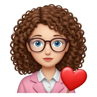 teacher blue eyes glasses curly brown hair long kind valentine hdeart sticker