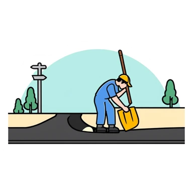 guy looking at road while holding a shovel sticker
